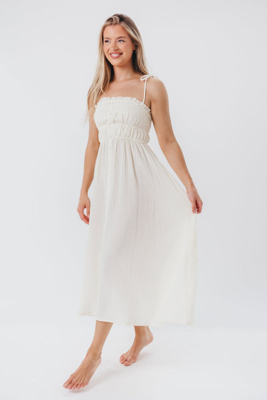 Melanie Button-Down Midi Dress in Cream