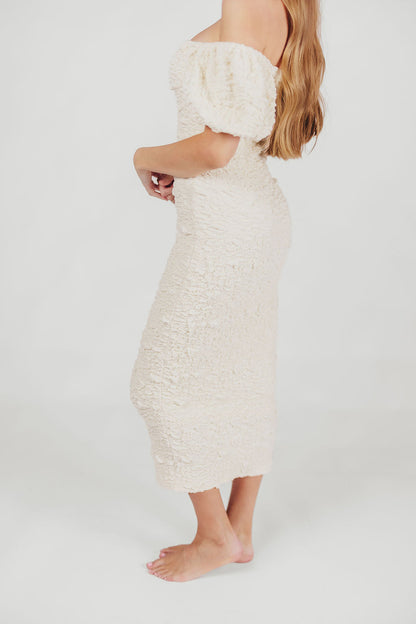 Blakeley Textured Midi Dress in Ivory - Bump Friendly & Inclusive Sizing (S-3XL)