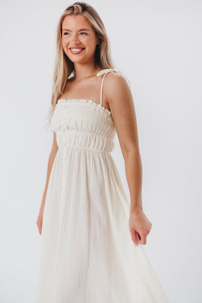 Melanie Button-Down Midi Dress in Cream