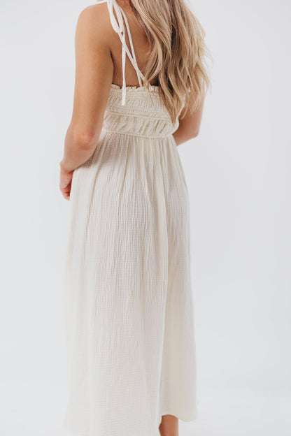 Melanie Button-Down Midi Dress in Cream