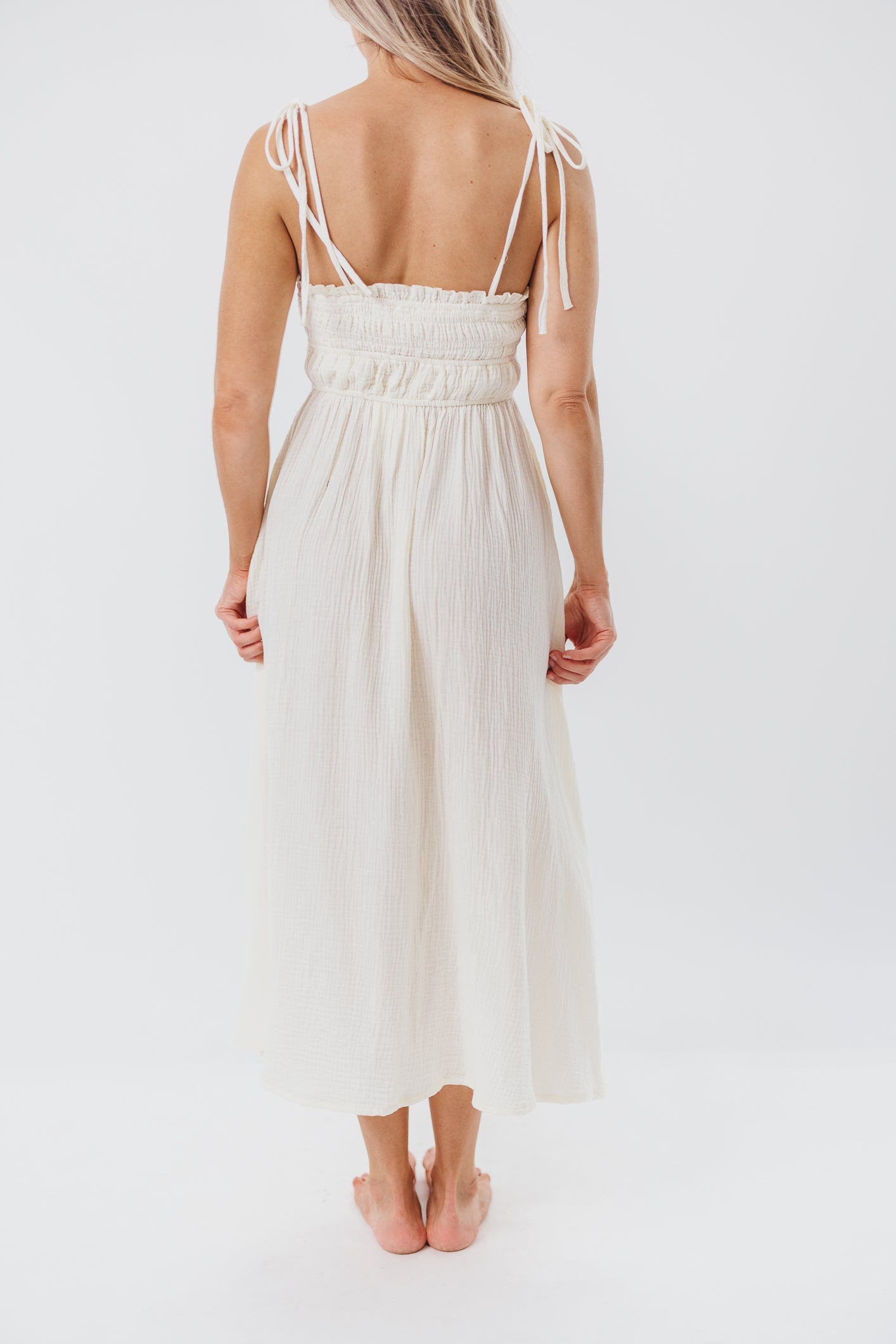 Melanie Button-Down Midi Dress in Cream