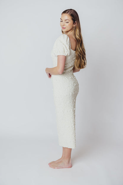 Blakeley Textured Midi Dress in Ivory - Bump Friendly & Inclusive Sizing (S-3XL)