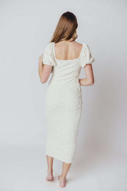 Blakeley Textured Midi Dress in Ivory - Bump Friendly & Inclusive Sizing (S-3XL)