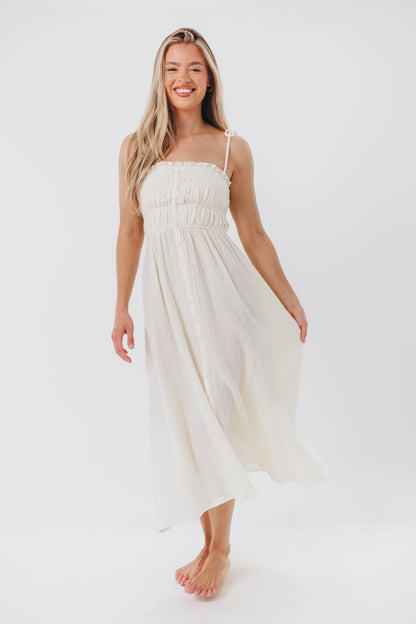 Melanie Button-Down Midi Dress in Cream