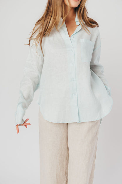 Helen 100% Linen Shirt in Baby Blue - Nursing Friendly