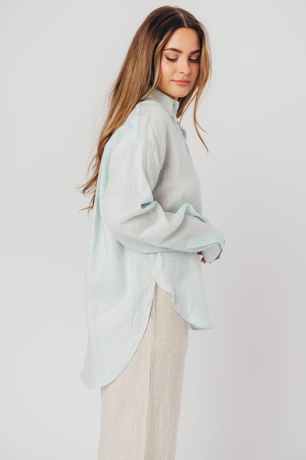 Helen 100% Linen Shirt in Baby Blue - Nursing Friendly