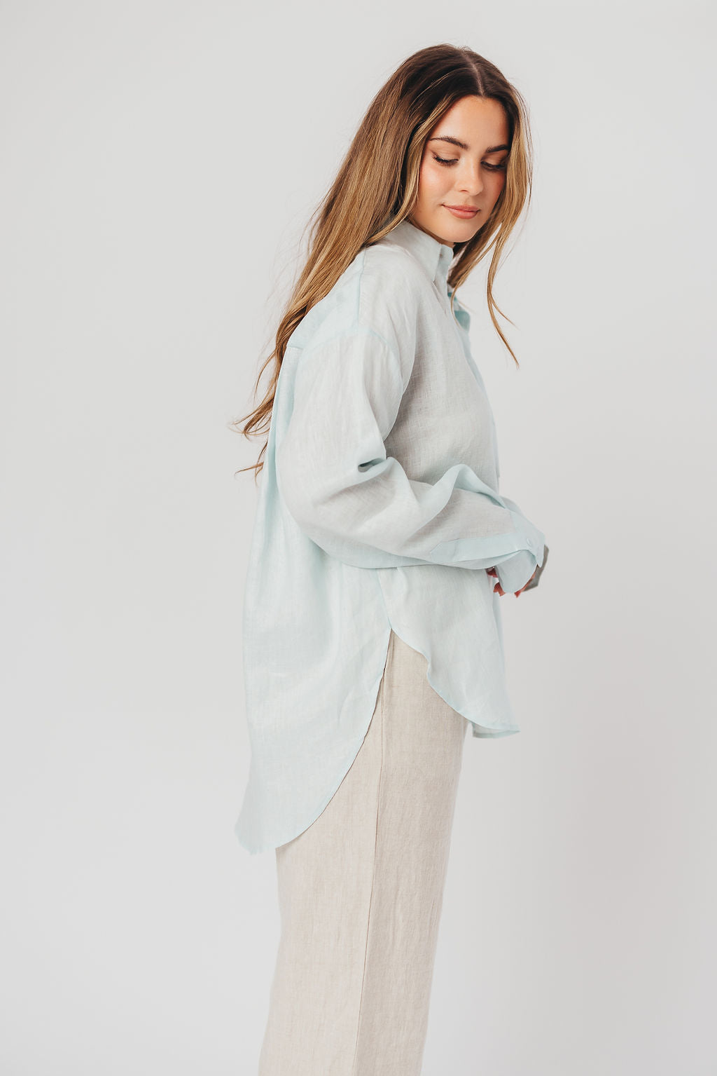 Helen 100% Linen Shirt in Baby Blue - Nursing Friendly