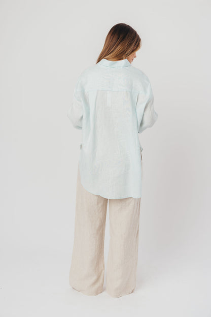 Helen 100% Linen Shirt in Baby Blue - Nursing Friendly