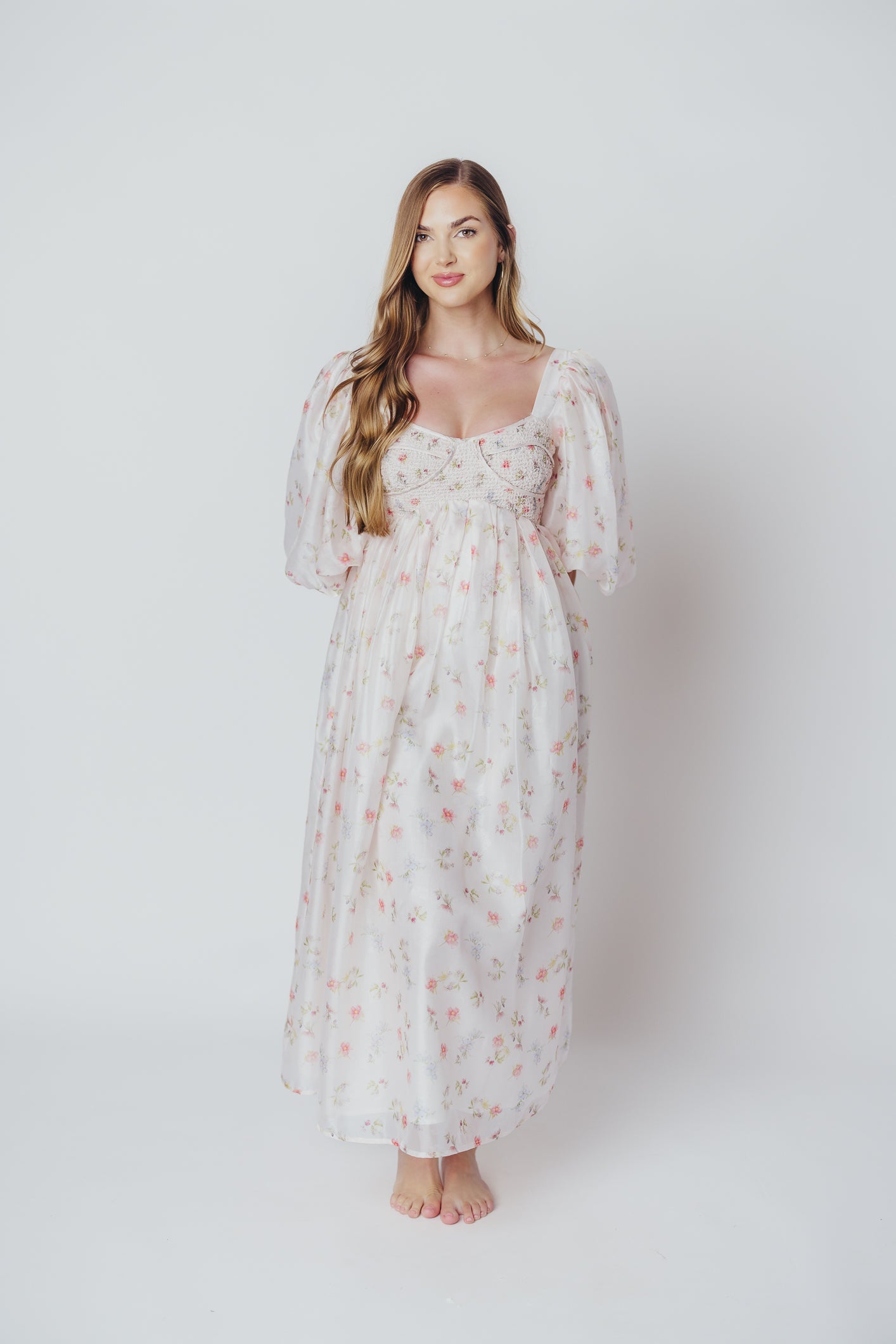 Harlow Maxi Dress in Tiny Pink Floral - Bump Friendly & Inclusive Sizing (S-3XL)