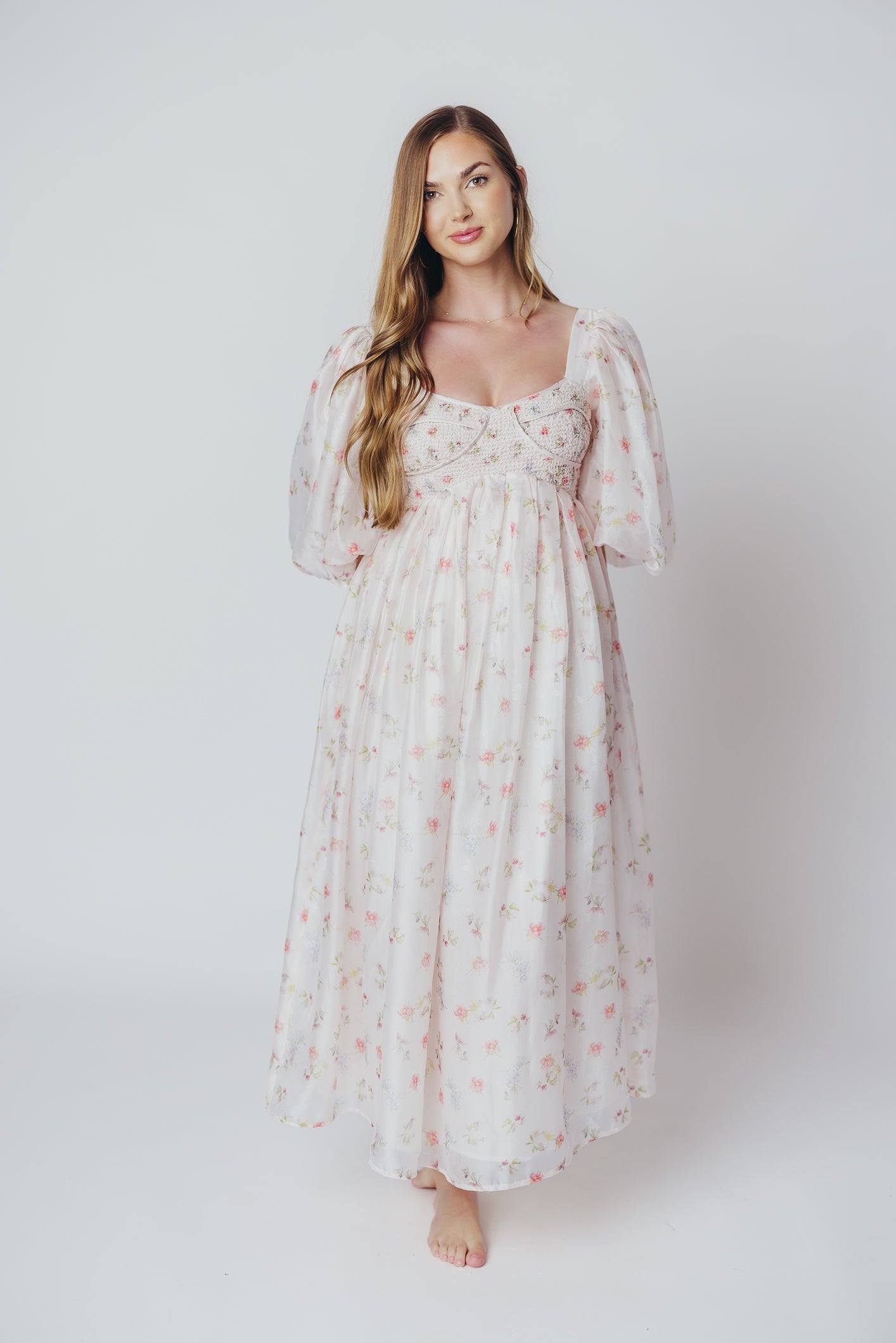 Harlow Maxi Dress in Tiny Pink Floral - Bump Friendly & Inclusive Sizing (S-3XL)