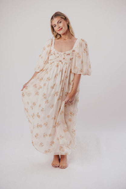 Harlow Maxi Dress in Taupe Floral - Bump Friendly & Inclusive Sizing (S-3XL)