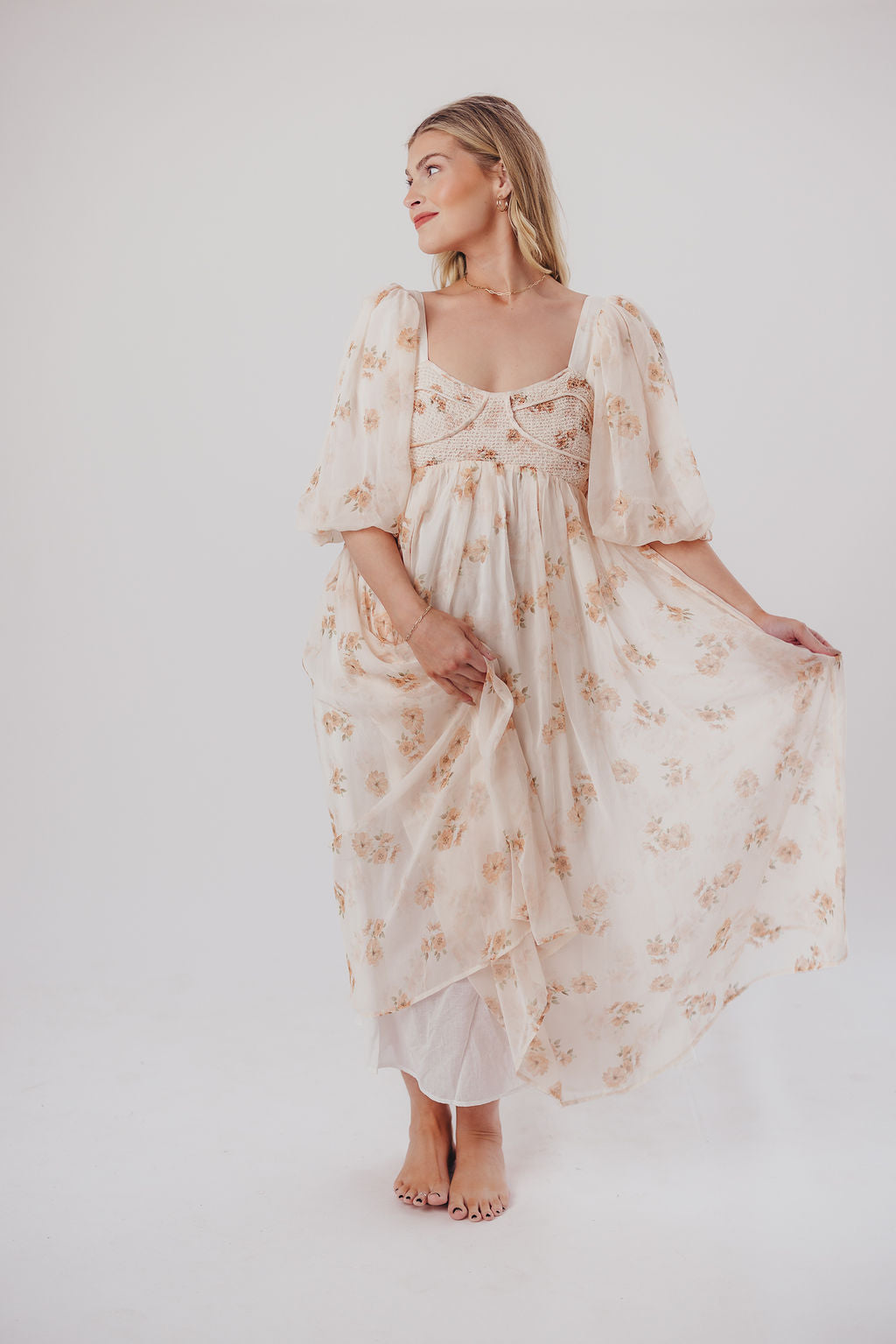 Harlow Maxi Dress in Taupe Floral - Bump Friendly & Inclusive Sizing (S-3XL)