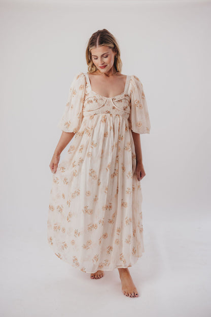 Harlow Maxi Dress in Taupe Floral - Bump Friendly & Inclusive Sizing (S-3XL)