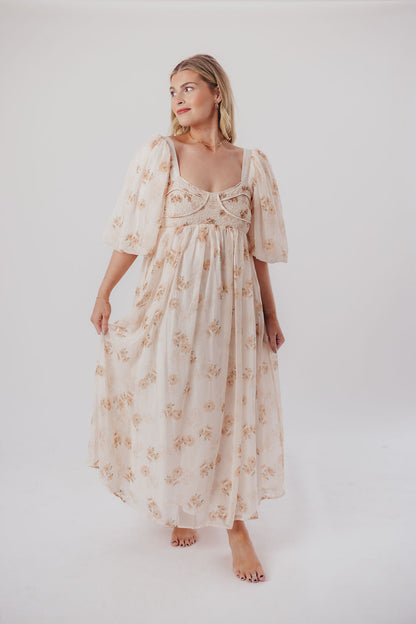 Harlow Maxi Dress in Taupe Floral - Bump Friendly & Inclusive Sizing (S-3XL)