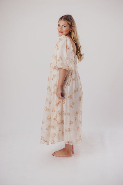 Harlow Maxi Dress in Taupe Floral - Bump Friendly & Inclusive Sizing (S-3XL)