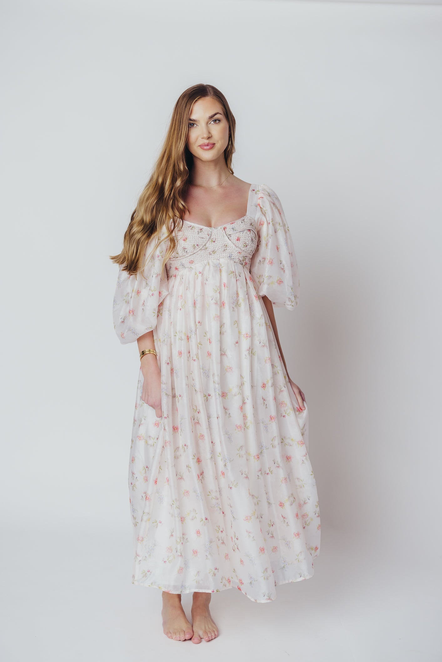 Harlow Maxi Dress in Tiny Pink Floral - Bump Friendly & Inclusive Sizing (S-3XL)