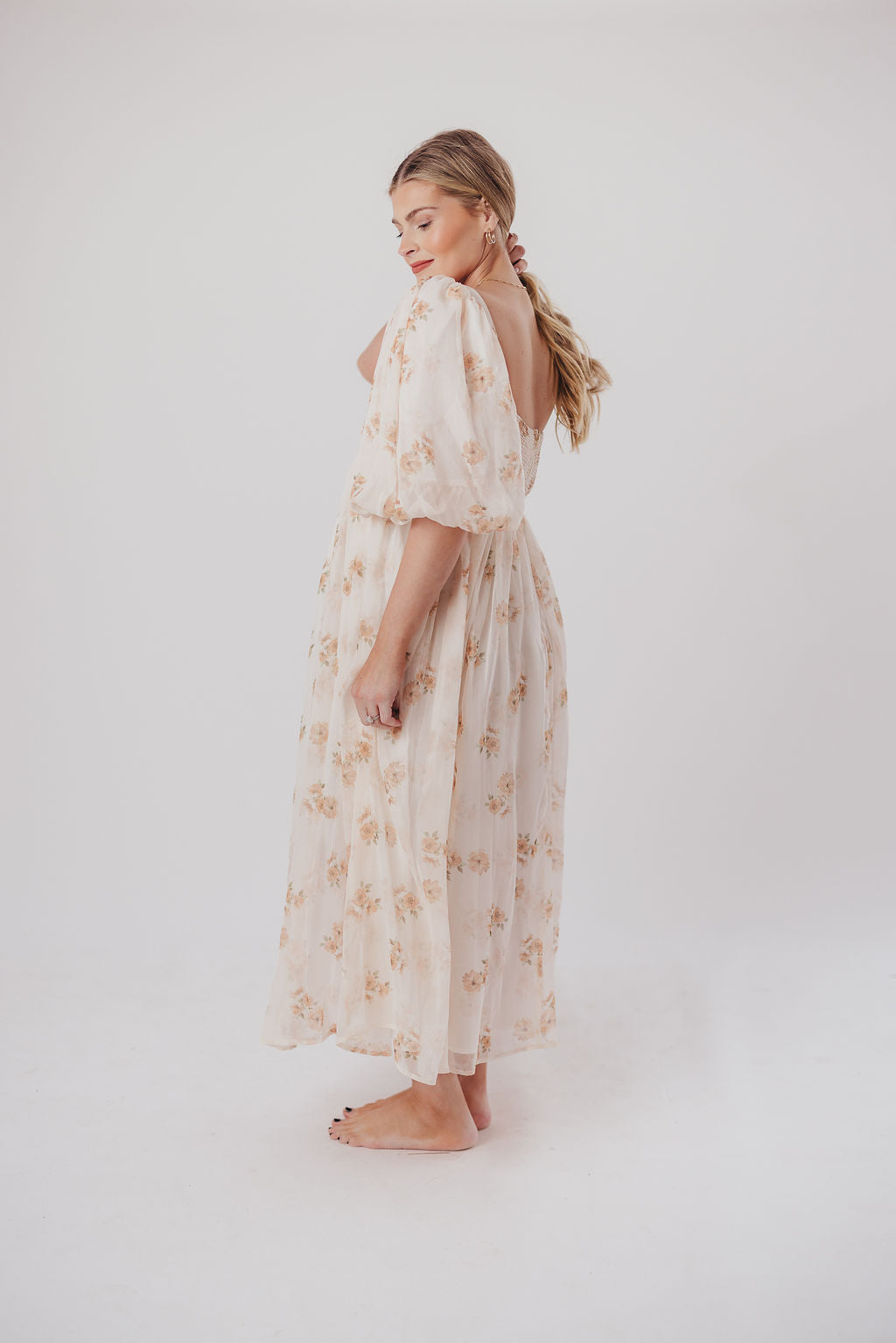 Harlow Maxi Dress in Taupe Floral - Bump Friendly & Inclusive Sizing (S-3XL)