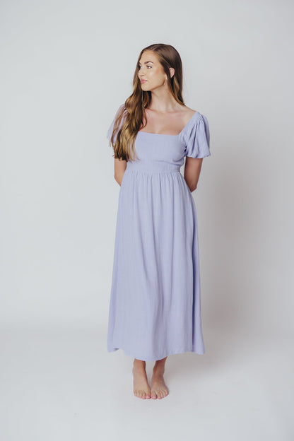 Ainsley Square Neck Midi Dress with Puffed Sleeves in Morning Glory - Bump Friendly & Inclusive Sizing (S-3XL)