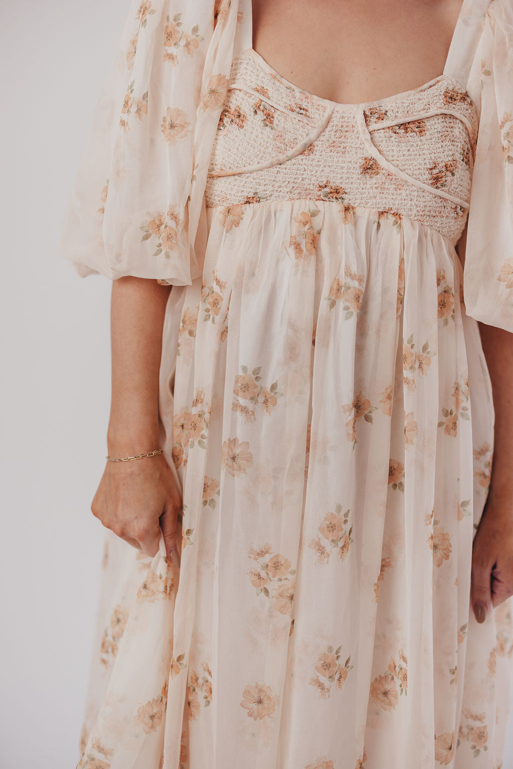 Harlow Maxi Dress in Taupe Floral - Bump Friendly & Inclusive Sizing (S-3XL)