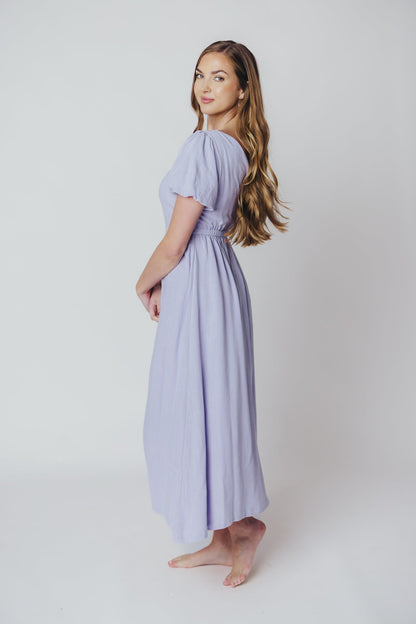 Ainsley Square Neck Midi Dress with Puffed Sleeves in Morning Glory - Bump Friendly & Inclusive Sizing (S-3XL)