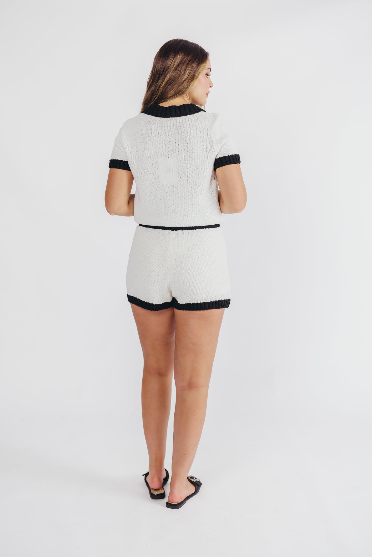 Grayson Knit Collared Top and Shorts Set in Ivory/Black