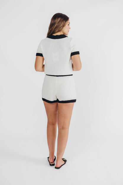 Grayson Knit Collared Top and Shorts Set in Ivory/Black