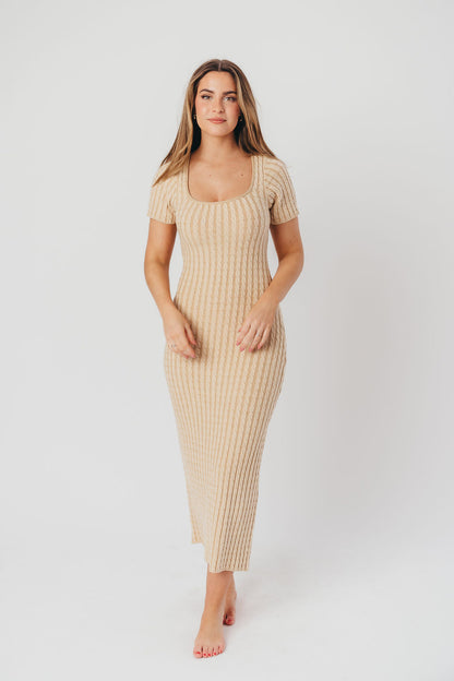 Kaylie Cable Knit Sweater Maxi Dress in Sand