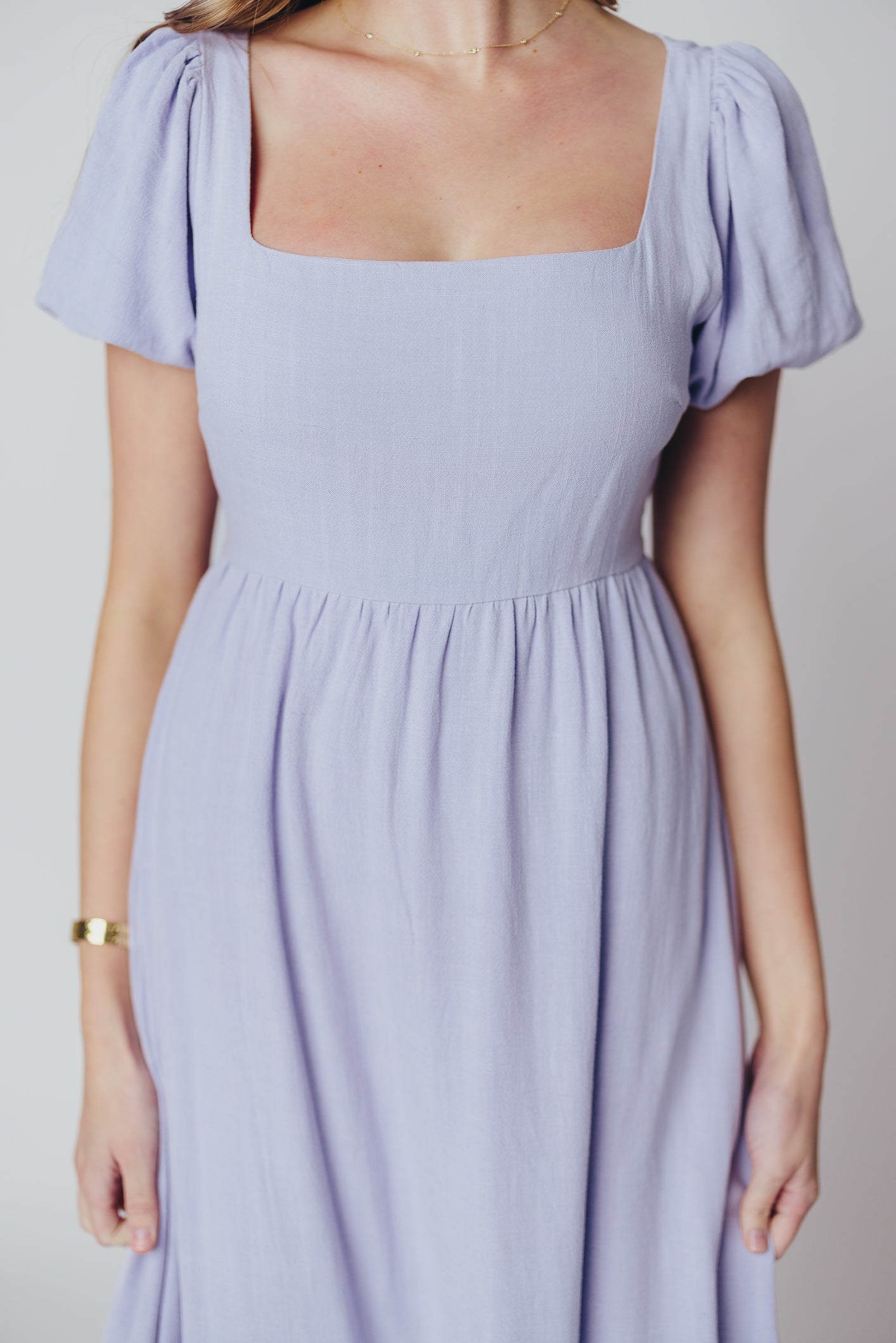 Ainsley Square Neck Midi Dress with Puffed Sleeves in Morning Glory - Bump Friendly & Inclusive Sizing (S-3XL)