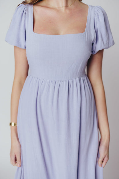 Ainsley Square Neck Midi Dress with Puffed Sleeves in Morning Glory - Bump Friendly & Inclusive Sizing (S-3XL)