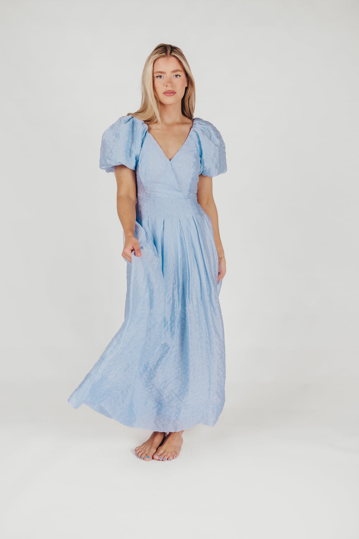 Linette Jacquard Midi Dress in Blue