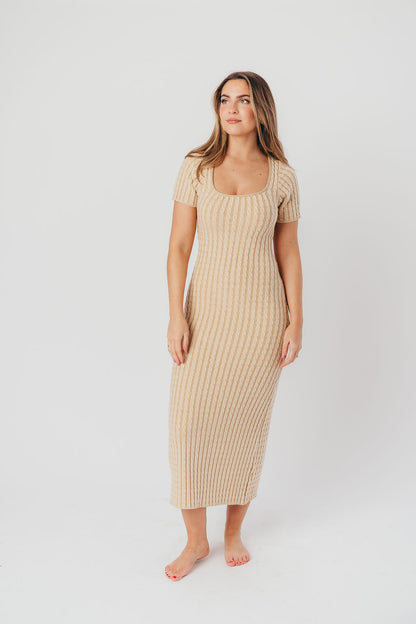 Kaylie Cable Knit Sweater Maxi Dress in Sand