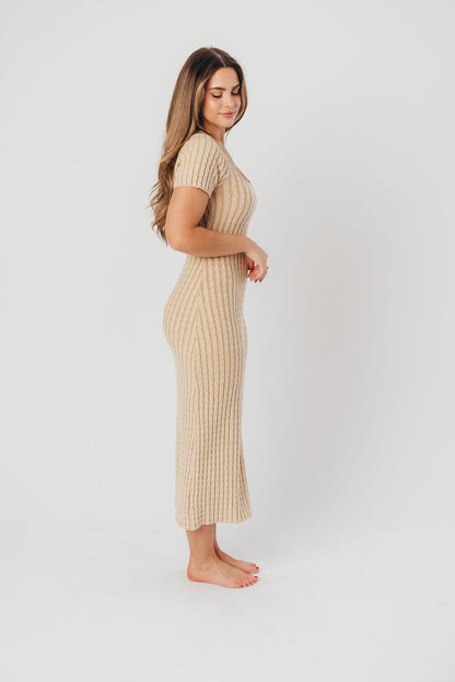 Kaylie Cable Knit Sweater Maxi Dress in Sand