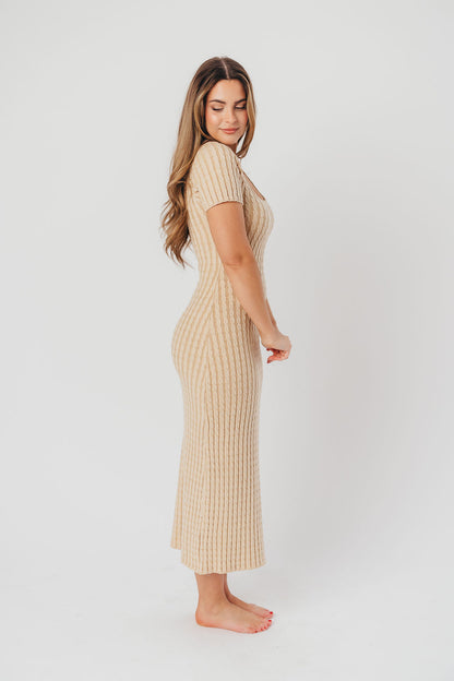 Kaylie Cable Knit Sweater Maxi Dress in Sand