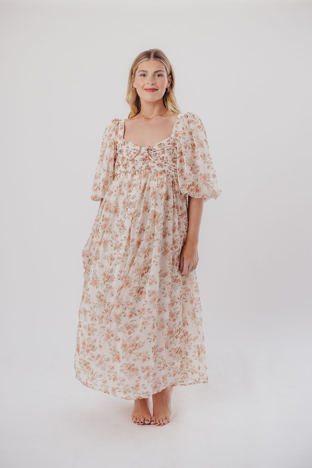 Harlow Maxi Dress in Ivory Floral - Bump Friendly & Inclusive Sizing (S-3XL)