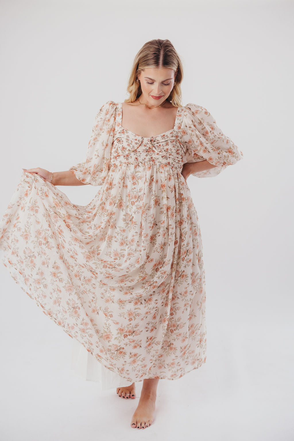 Harlow Maxi Dress in Ivory Floral - Bump Friendly & Inclusive Sizing (S-3XL)