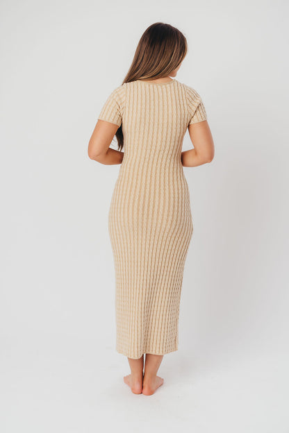 Kaylie Cable Knit Sweater Maxi Dress in Sand