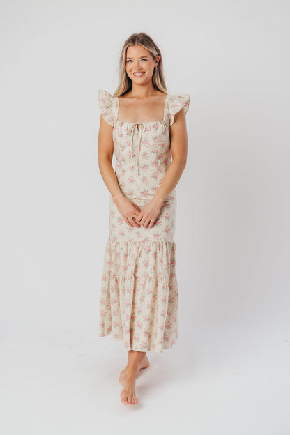 Emery Midi Dress in Pink and Cream (Sizes S-XL)