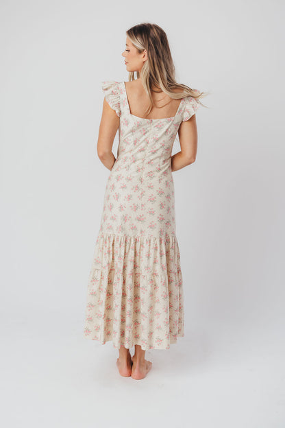 Emery Midi Dress in Pink and Cream (Sizes S-XL)