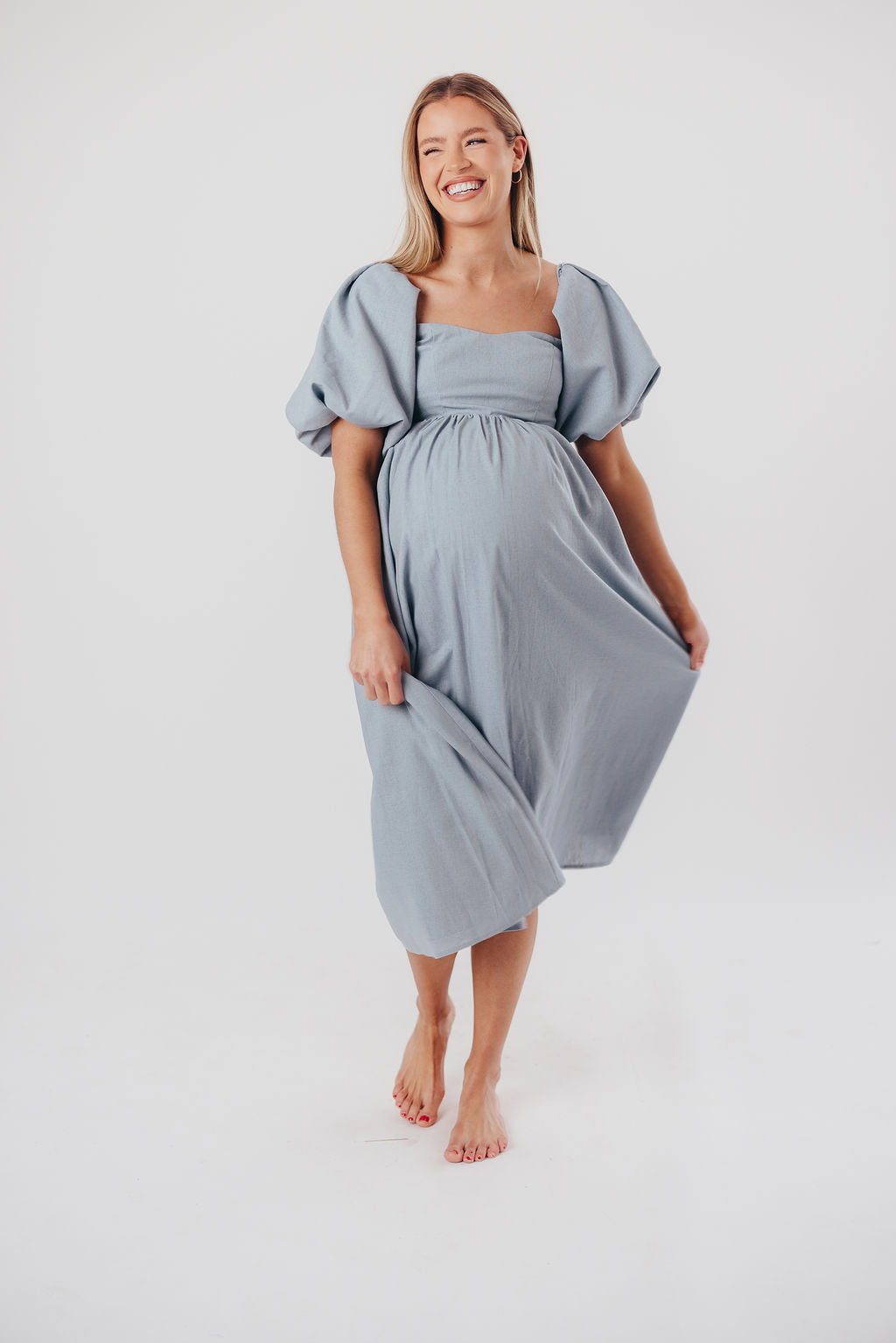 Hamilton Midi Dress in Denim Blue - Bump Friendly (S-XL)