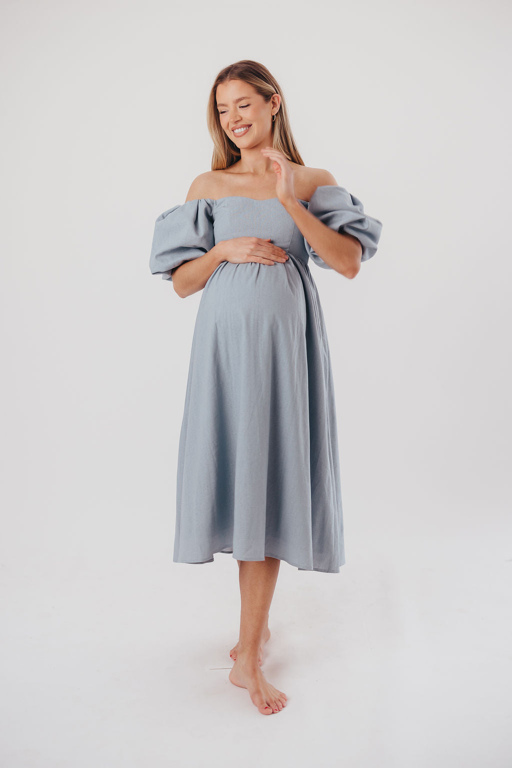 Hamilton Midi Dress in Denim Blue - Bump Friendly (S-XL)