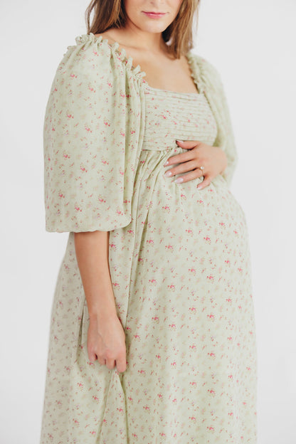 Eleanor Ruffle Detail Maxi Dress in Cream - Bump Friendly & Inclusive Sizing (S-3XL)