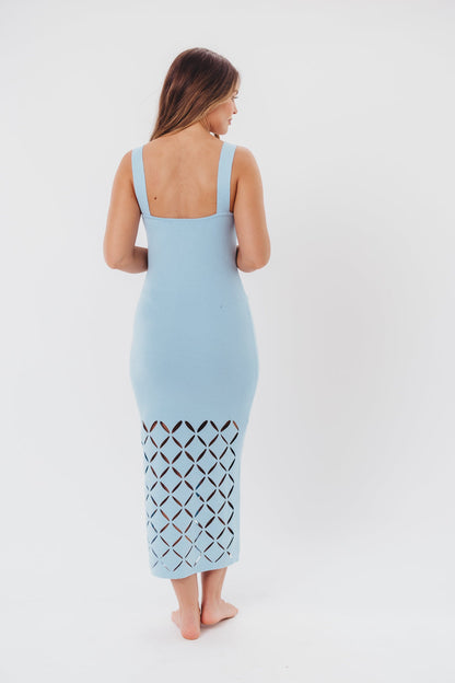 Sofia Knit Maxi Dress with Square Neckline and Cut-Out Detail in Sky