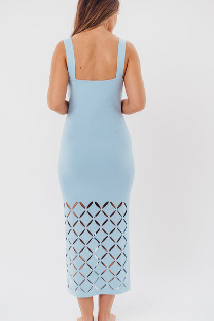 Sofia Knit Maxi Dress with Square Neckline and Cut-Out Detail in Sky