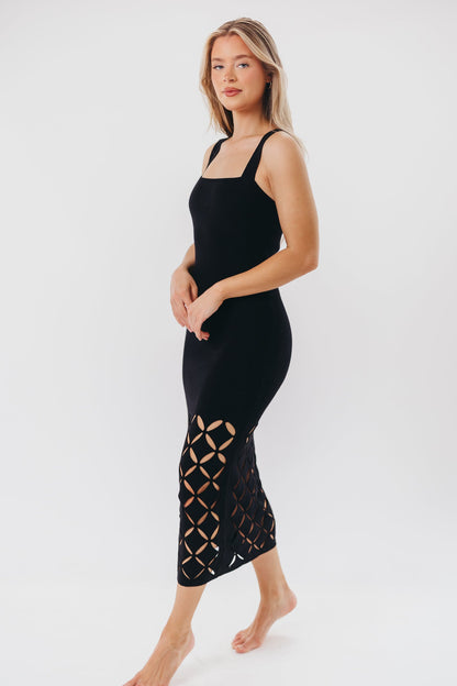 Sofia Knit Maxi Dress with Square Neckline and Cut-Out Detail in Black