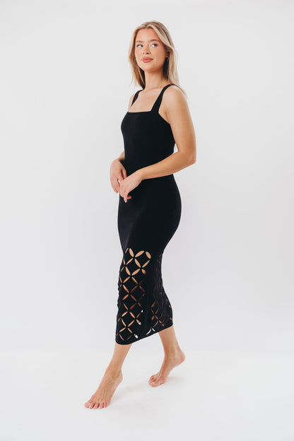 Sofia Knit Maxi Dress with Square Neckline and Cut-Out Detail in Black