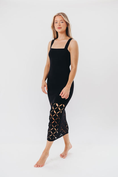 Sofia Knit Maxi Dress with Square Neckline and Cut-Out Detail in Black