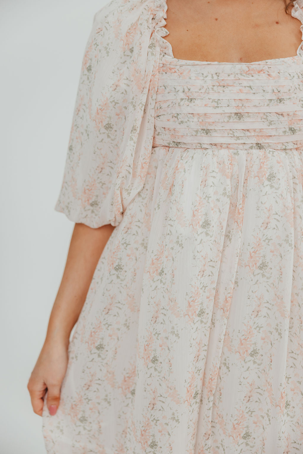 Melody Maxi Dress with Pleats and Bow Detail in Blush Floral - Bump Friendly & Inclusive Sizing (S-3XL)