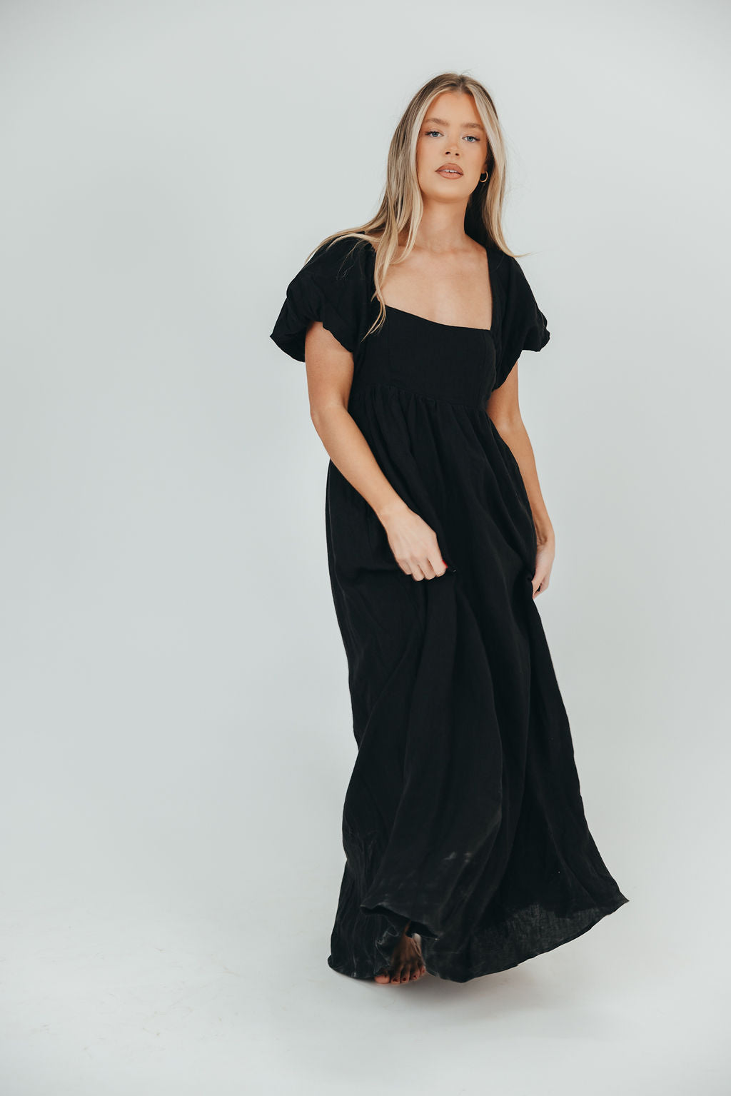 Candace Maxi Dress in Black - 100% Linen - Bump Friendly