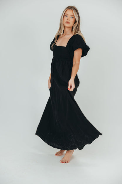 Candace Maxi Dress in Black - 100% Linen - Bump Friendly