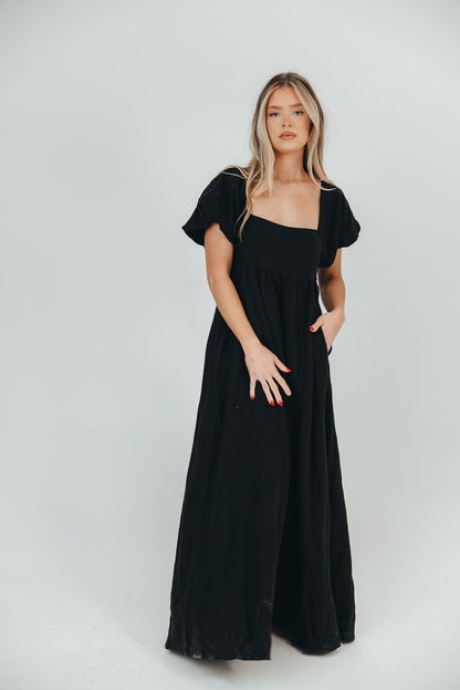 Candace Maxi Dress in Black - 100% Linen - Bump Friendly